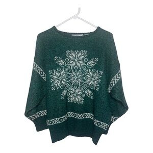 Vintage Shetland Wool Green & White Knit Sweater M